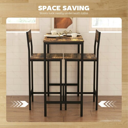 Wyld Haus Torakeno 3 Piece Industrial Bar Table And 2 Stool Set For Compact Spaces
