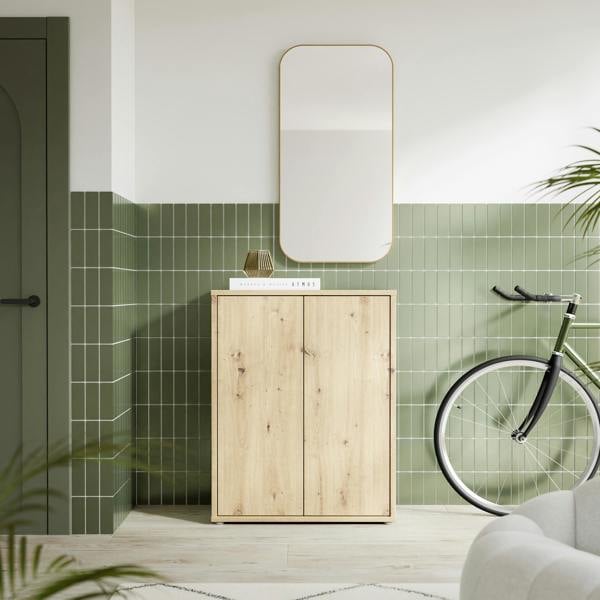 Furniture To Go Alice Springs Shoe Cabinet with 2 Doors Push-to-Open in Artisan Oak