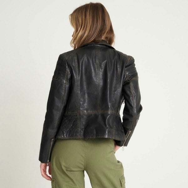 Barneys Originals Women's Washed Clara Leather Biker Jacket