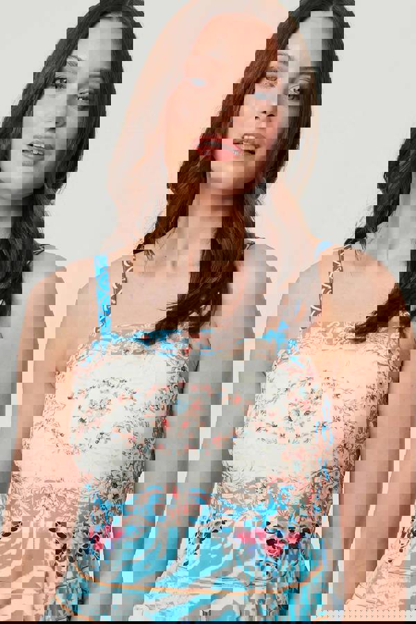 Blue | Border Print Wide Strap Midi Sun Dress