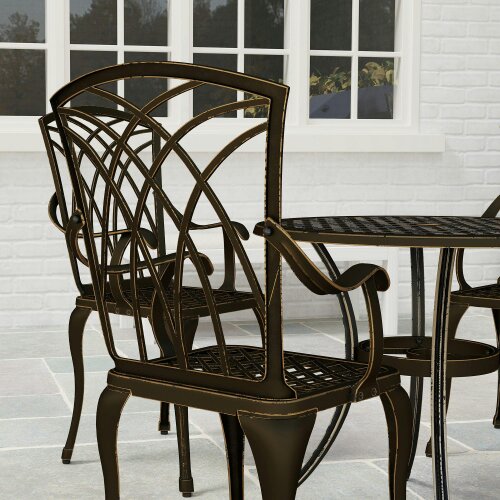 Wyld Haus Sake 4 Seater Garden Dining Set Bronze Cast Aluminium Round Table with Parasol Hole