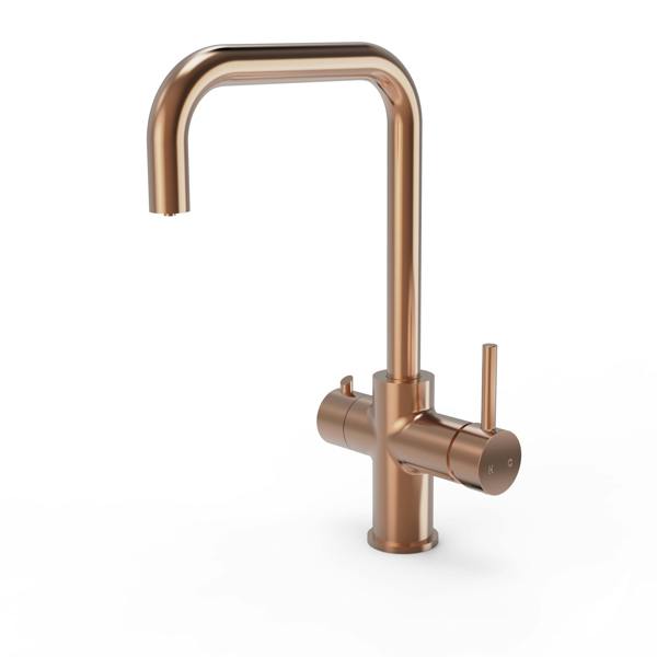 Copper kitchen boiling water tap on a white background