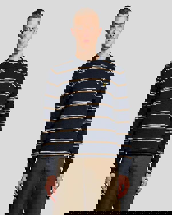 Lyle & Scott Cotton Striped Mens Crew Neck Jumper - Z271 Dark Navy