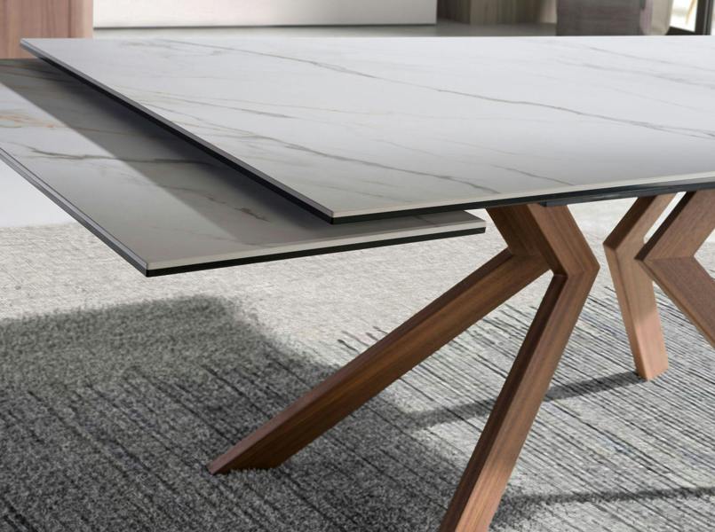 Angel Cerdá Rectangular extending dining table in porcelain marble and walnut effect steel 1120