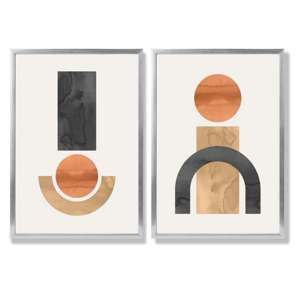 Sage Green Geometric Pineapple Fruit Set of 2 Art Prints with Silver Frame