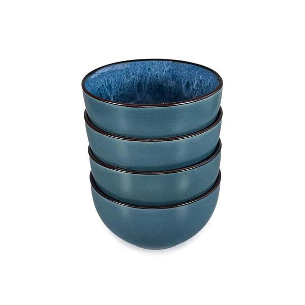 Scandi Home Drammen Ceramic Cereal Bowls, Set of 4, 14cm, Blue Reactive Glaze