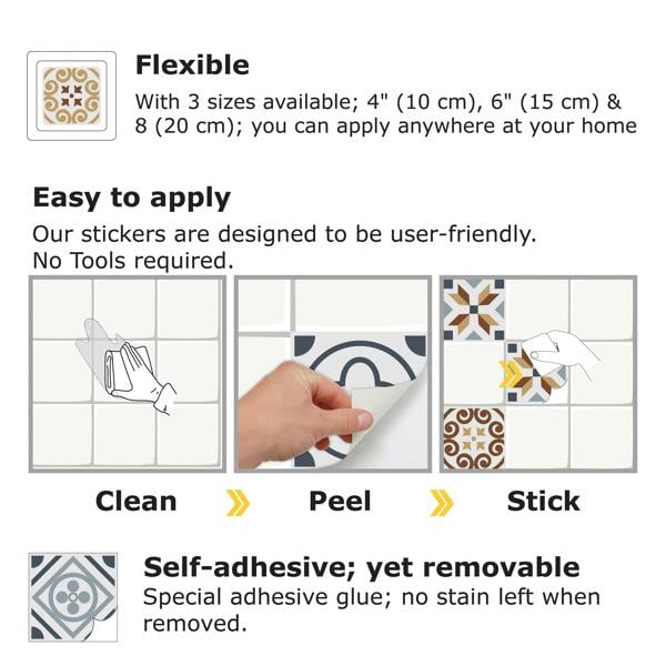 WT1504 - Azulejo Tiles Wall Stickers - 15 cm x 15 cm - 24 pcs.