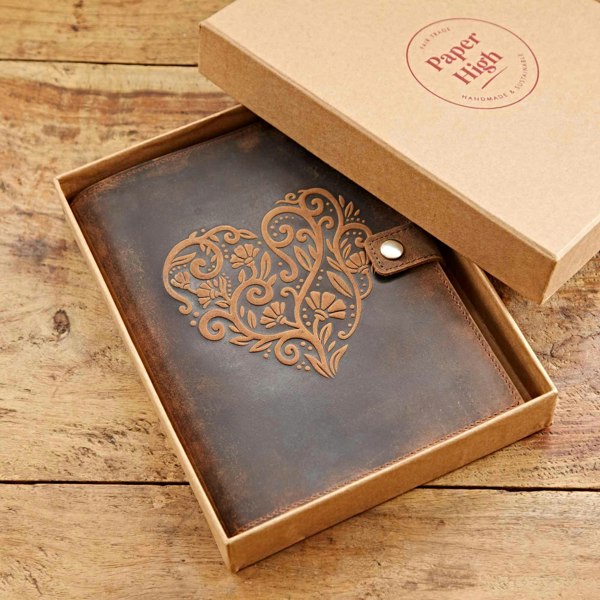 Personalised Heart Buffalo Leather Refillable Journal