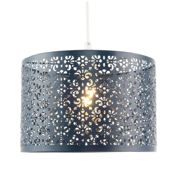 Midnight Blue Moroccan Metal Pendant Lamp Shade with Floral Decoration Image 8