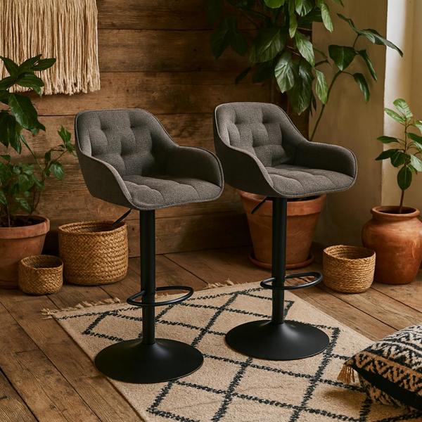 Wyld Haus Buttonfern Set of 2 Vintage Brown Diamond Upholstered Swivel Bar Stool