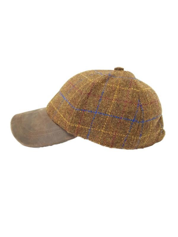 Brown Tweed baseball cap with standing pheasant embroidery with suede peak