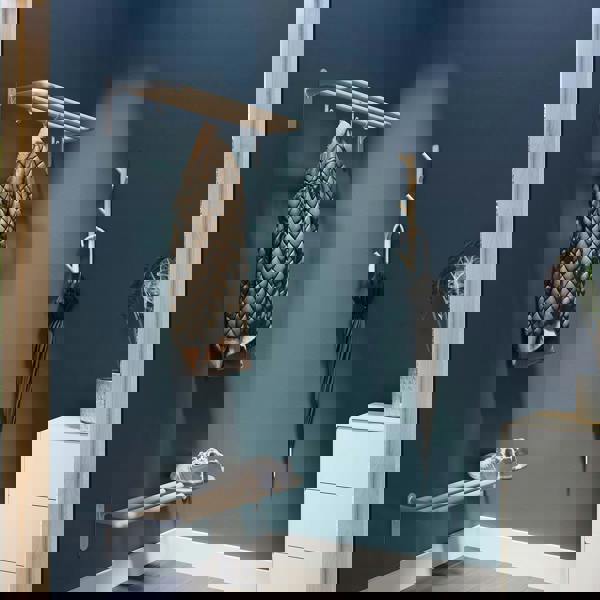 BESLAGSBODEN 5 Hook Vertical Coat Rack in Beech/Matt grey, Height 450mm