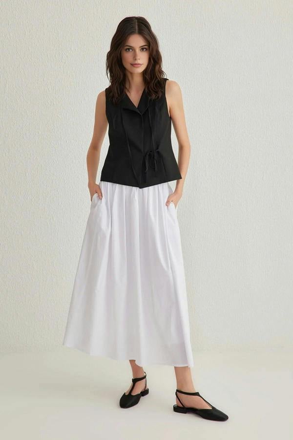 WOVCOR Flared Maxi Elastic Waist Woven Skirt