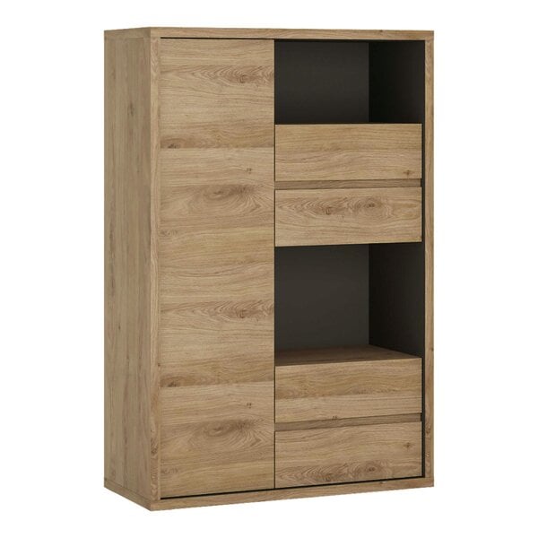Wyld Haus Athens Natural Oak Wood Effect 1 Door 4 Drawer Display Cabinet