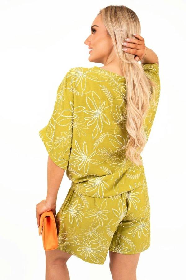 Azaira Button Front Short Sleeve Co-ord Set With Tie Waist - Avocado