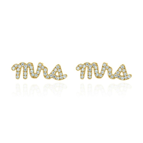 Ettie 'Mrs' Stud Earrings | 18K Gold Plated - Luna Charles | bride, Earrings, gemstone, gold, Jewellery, mrs, sparkle, studs, wedding | 