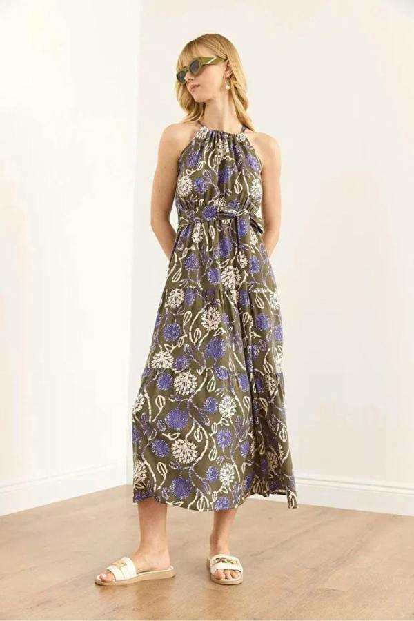 Hoxton Gal Halter Neck Belted Midi Dress