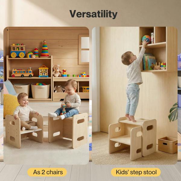 Levede Kids Table And Chair Sets 3-in-1 Adjustable Baby Safe Plywood Light Brown