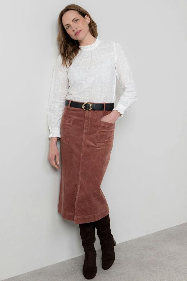 Lily & Me Penrose Stretch Jumbo Cord Midi Skirt Antique Rose