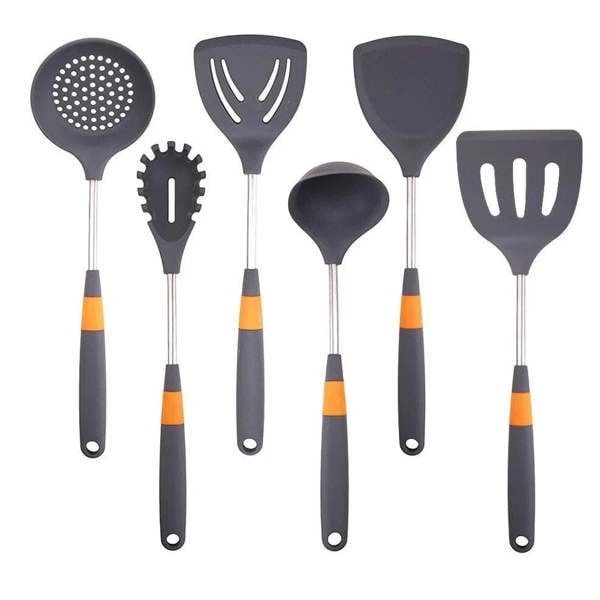 goodgoodhome Anygleam Cooking Utensil 6 Set Grey Heat Resistant Tools Spatula Kit Kitchen Accessories Kitchenware Paddle Scoop for Nonstick Cookware