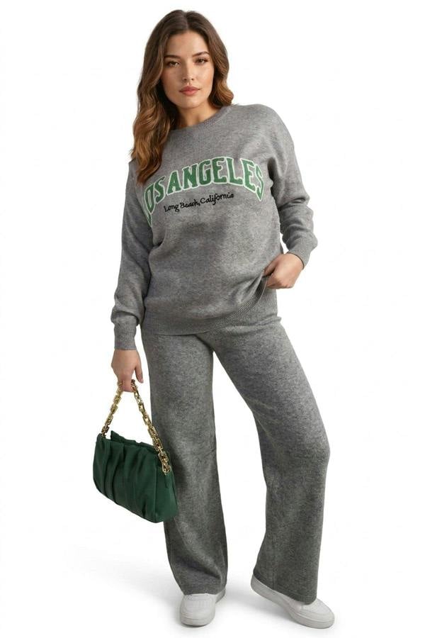 Dorothy Los Angeles Graphic Long Sleeve Knitted Jumper - Grey_wb