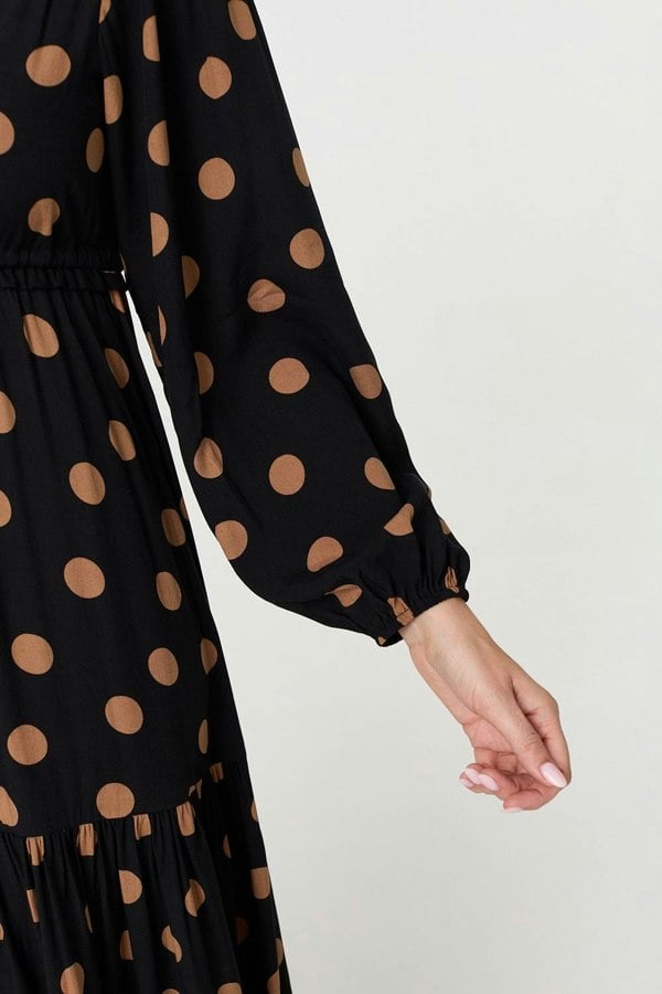 Black | Polka Dot Tie Empire Waist Maxi Dress
