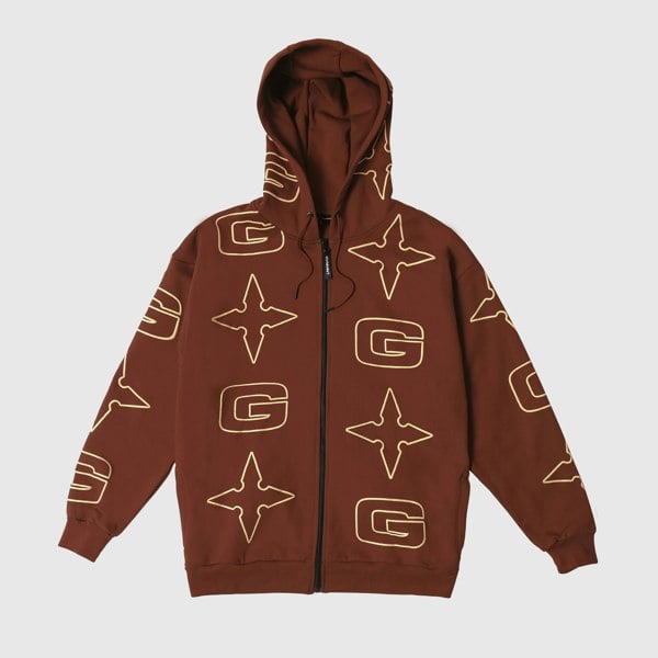 GVNMNT Clothing Co G* Zipped Hoodie - Brown / Cream