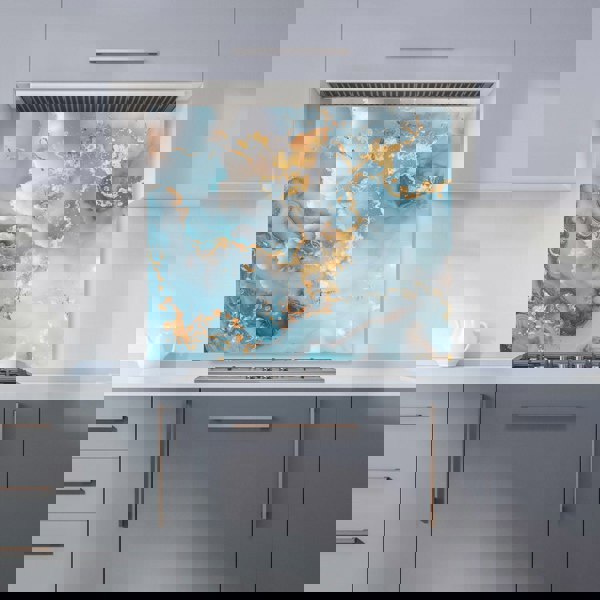 Warren Reed - Designer Blue And Gold Marble Effect Kitchen Splashback
