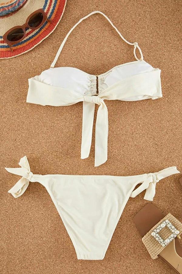 WOVCOR Ruffled Strapless Padded Regular Waist Bikini Set