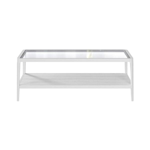 Wyld Haus San Senastian White Wood and Glass Top Coffee Table with Bottom Shelf