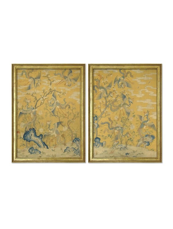 Exceptional Art Phoenixes in a Garden Set of 2 - 50 x 70cm - Gold - Set of 2