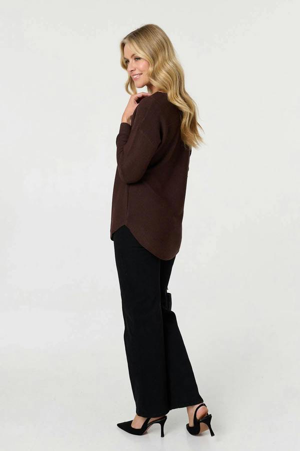 Chocolate | Textured Batwing Long Sleeve Jumper