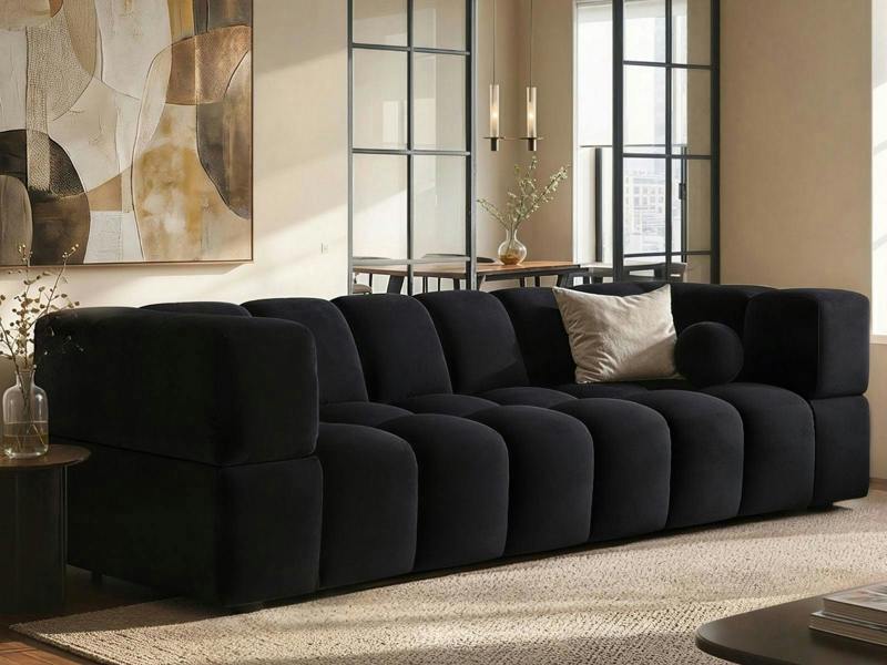 Jenson 4 Seater Cloud Bubble Sofa Black Velvet