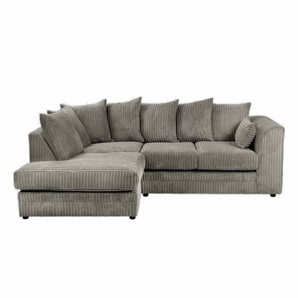SQUAREBOXX Dylan Jumbo Cord 4 Seater Fabric Corner Sofa in Grey
