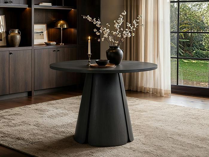 Ebony 4-6 Seater Round Extendable Dining Table Black