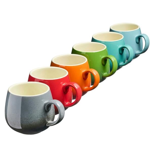 Cooks Professional Set of 6 Stoneware Mugs | 350ml | Multi-Colour