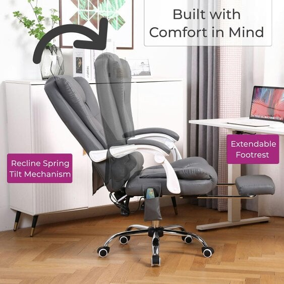 Neo Dark Grey Faux Leather Office Chair With Footrest & Massage Function