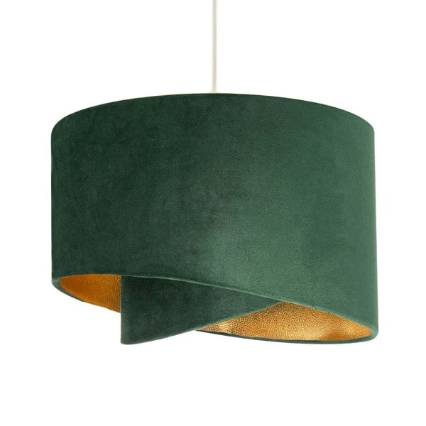 Forest Green Velvet Fabric Pendant Shade with Gold Faux Leather Lining Image 1