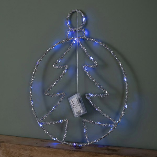 Samuel Alexander 49cm Battery Powered Light up Christmas Silver Tree Ball with Twinkling Blue LEDs