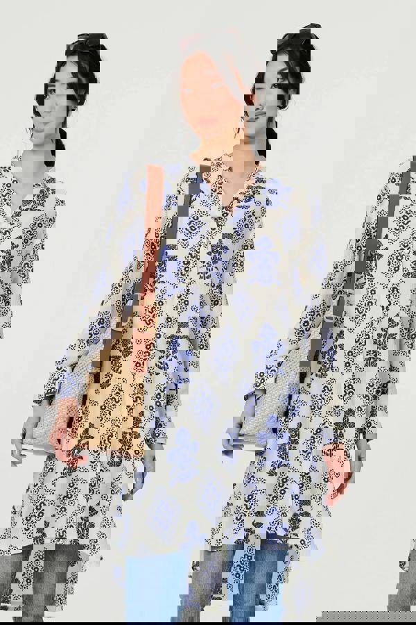 Blue | Printed Knee Length Relaxed Shirt