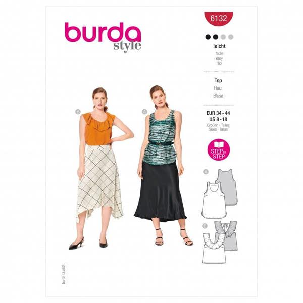 Burda Sewing Pattern 6132 Tops For Women, 34 to 44 - Easy
