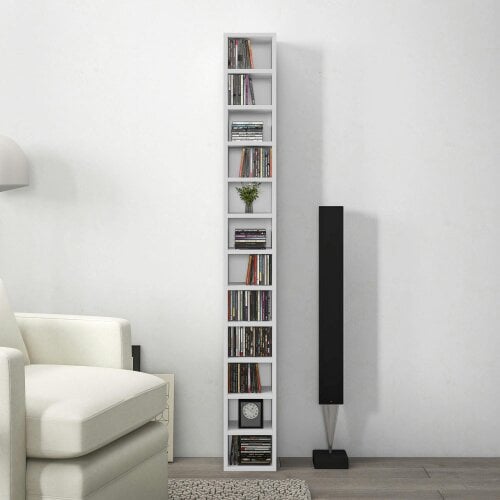 Wyld Haus Manina Wood White Tall Narrow CD Storage Tower With 204 Disc Capacity