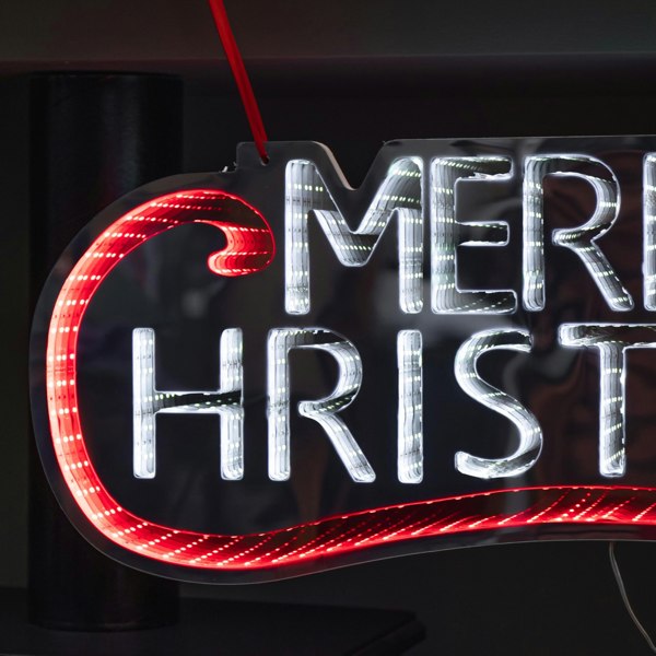 Samuel Alexander 60cm Light up Hanging Merry Christmas Infinity Mirror Decoration with LEDs