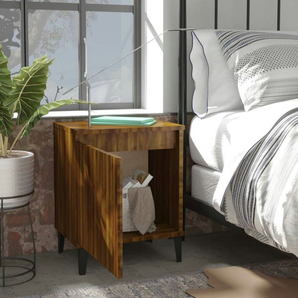 Berkfield Bed Cabinet with Metal Legs Brown Oak 40x30x50 cm