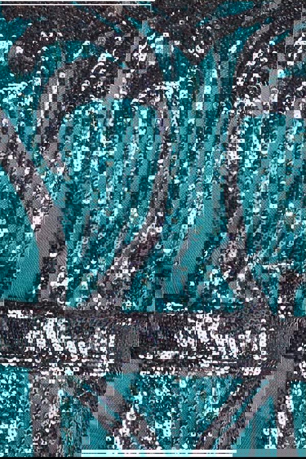 Sequin Mesh V Neck Midi Dress - Emerald DR3234P