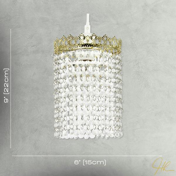Polished Gold Crown Pendant Light Shade with Strings of Clear Beads Image 7