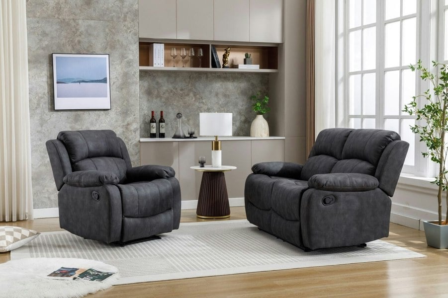 Furniture One Recliner Sofa, Leathaire Fabric Manual Recliner Armchair 105–135 Degrees Recliner Padded Sofa with Adjustable Backrest and Footrest