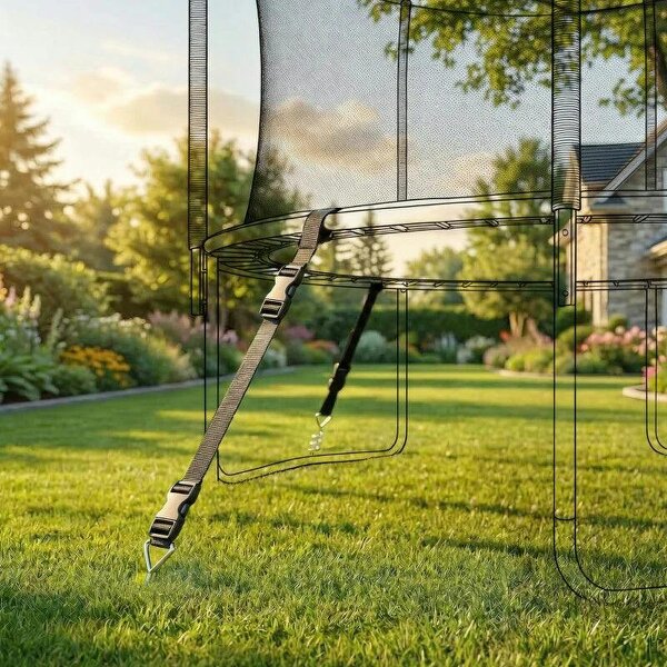 4Pcs Trampoline Anchor Kit, 32 cm Galvanised Trampoline Stakes, Spiral Ground Anchors with Triangle Head, Straps - Silver