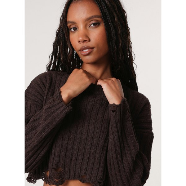 Pink Vanilla Distressed Crop Knit Jumper