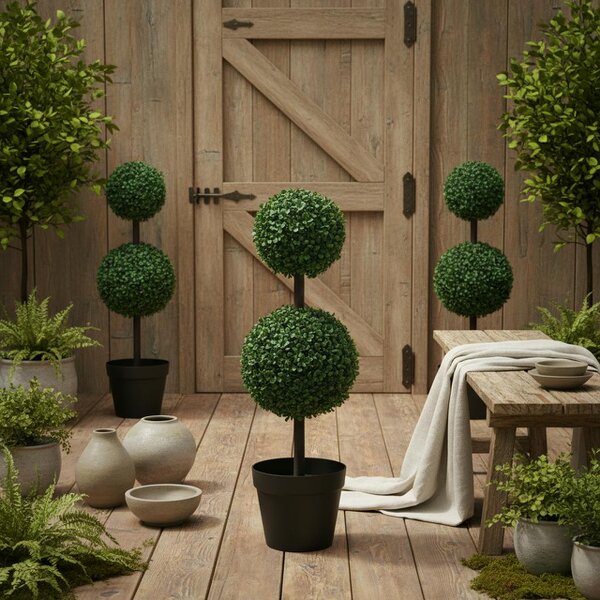 Wyld Haus Tonami Set Of 2 Artificial Boxwood Ball Trees In Pots Designed For Indoor Display